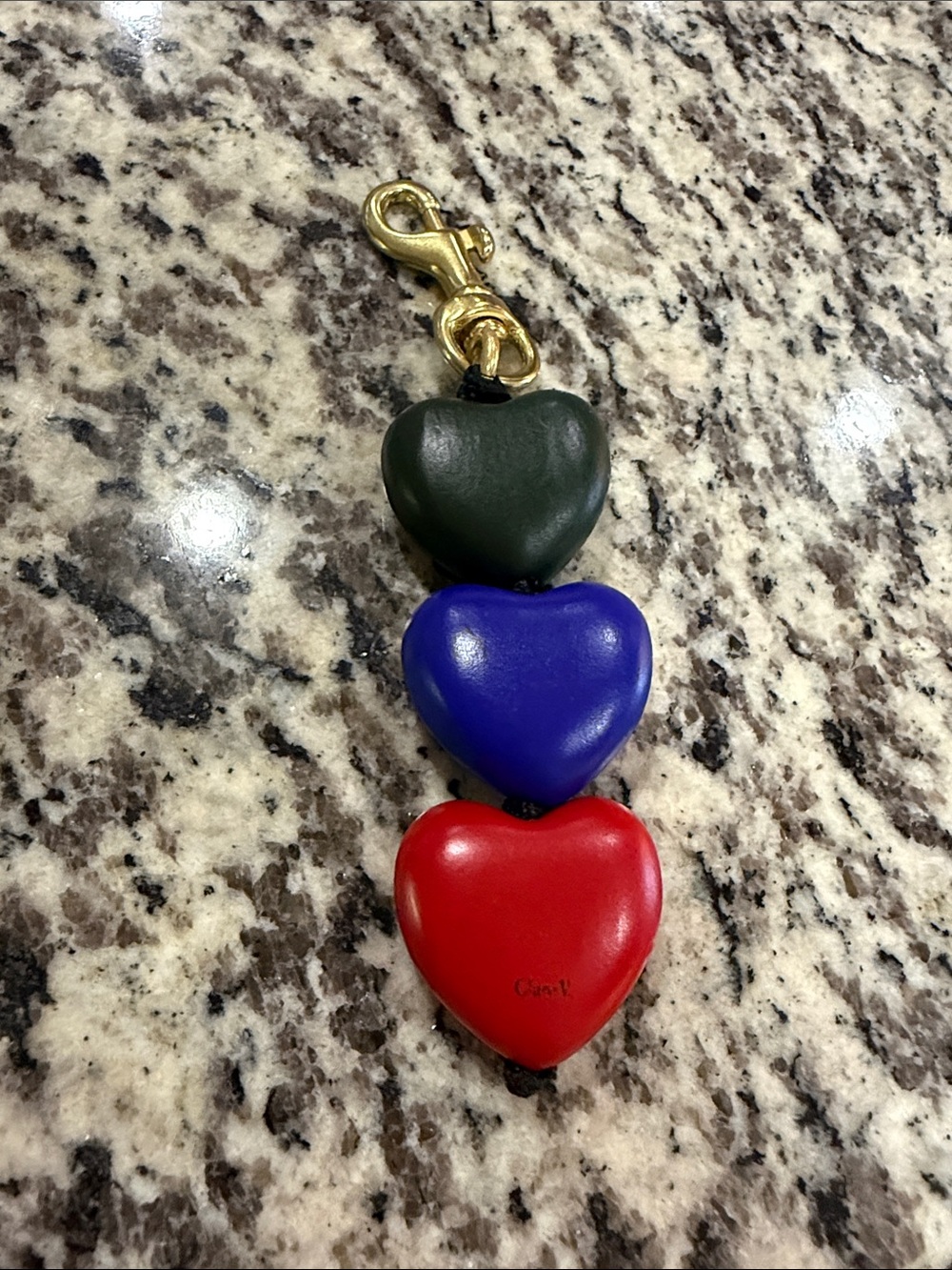 Clare V Triple Heart Keychain Charm - Red, Blue, Dark Green